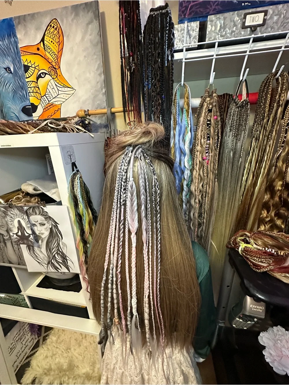 Boho Viking Dreads w/Accent Extensions - Pink, Silver & White